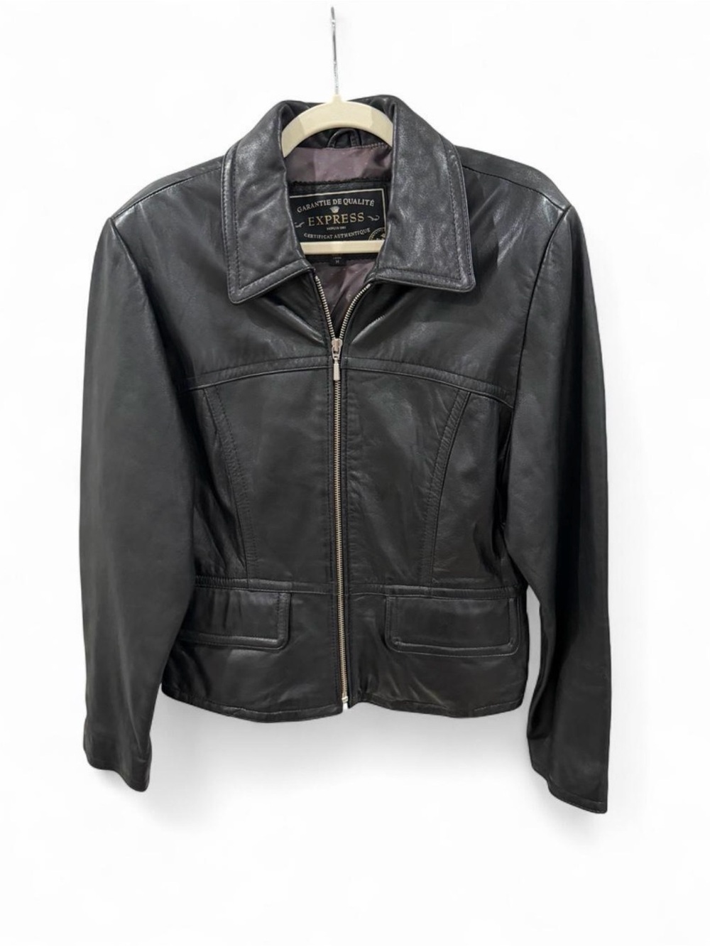 Express Black Leather Zip Jacket
